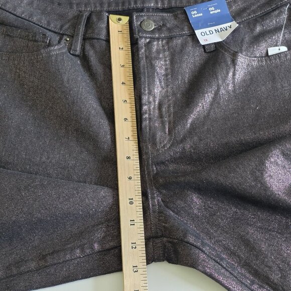 Old Navy Pants Womens 12 Black Metallic Shimmer High Rise OG Loose Whimsigoth - Picture 6 of 16